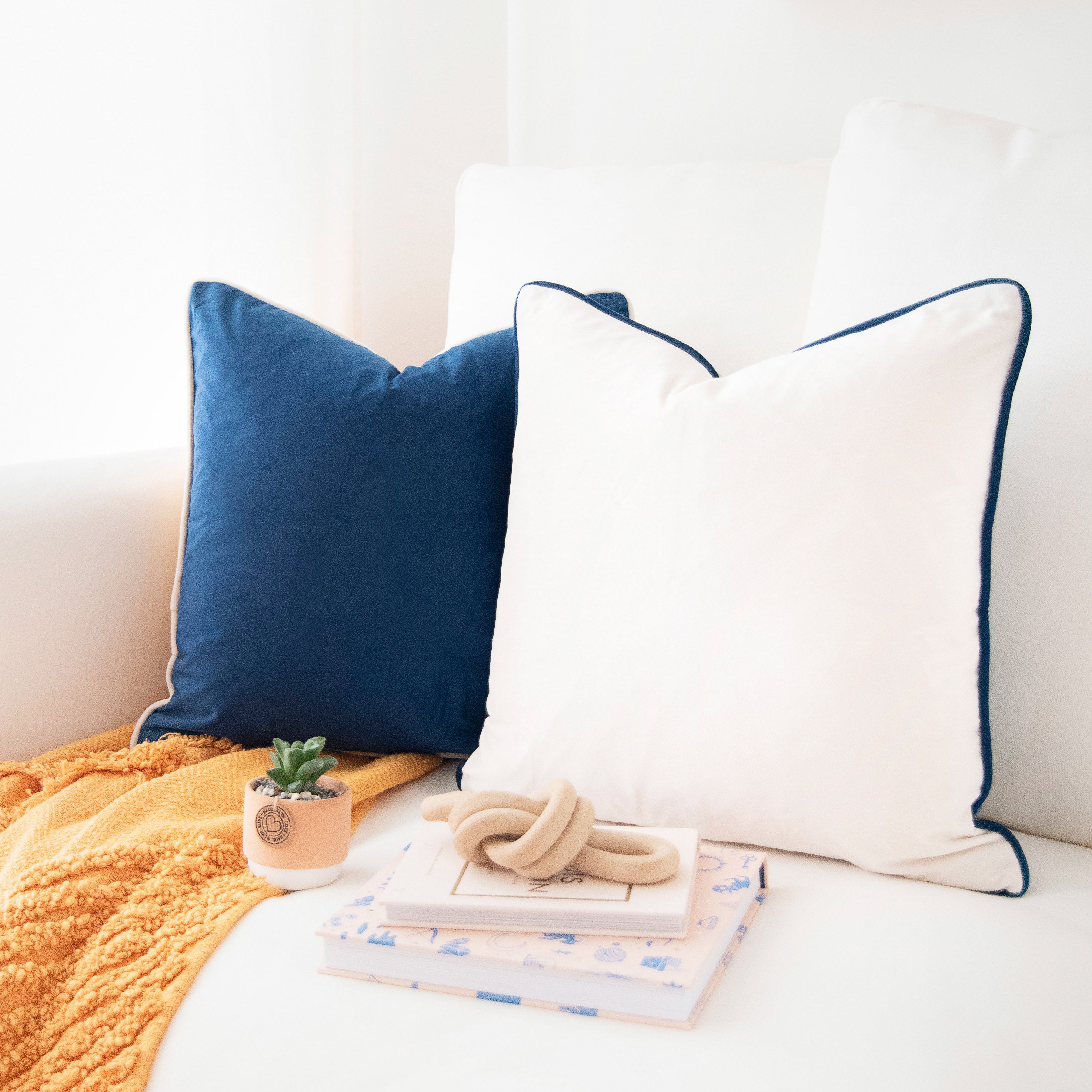 Beige and blue pillows hotsell