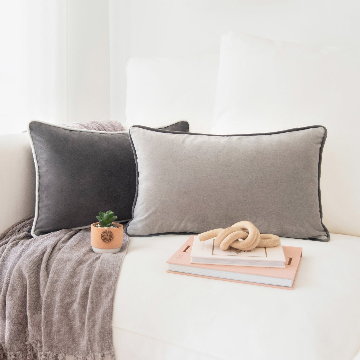 black white gray piping velvet decorative throw pillow covers reversible home decor