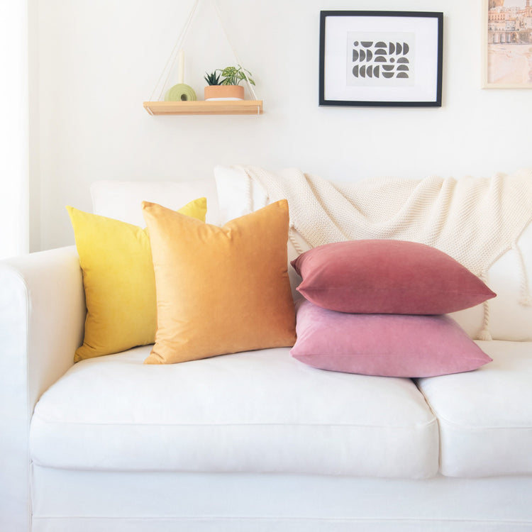 decorative throw pillow covers velvet home decor set of 4 yellow pink ochre