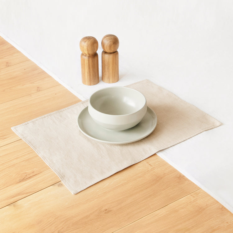yellow beige white rectangle placemats gingham checkered reversible stonewashed cotton