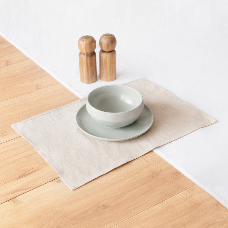 beige white rectangle placemats gingham checkered reversible stonewashed cotton