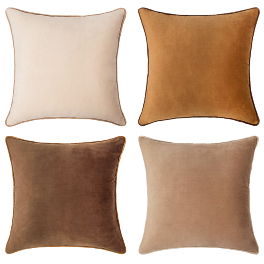 brown beige caramel decorative throw pillow covers piping soft reversible square home decor