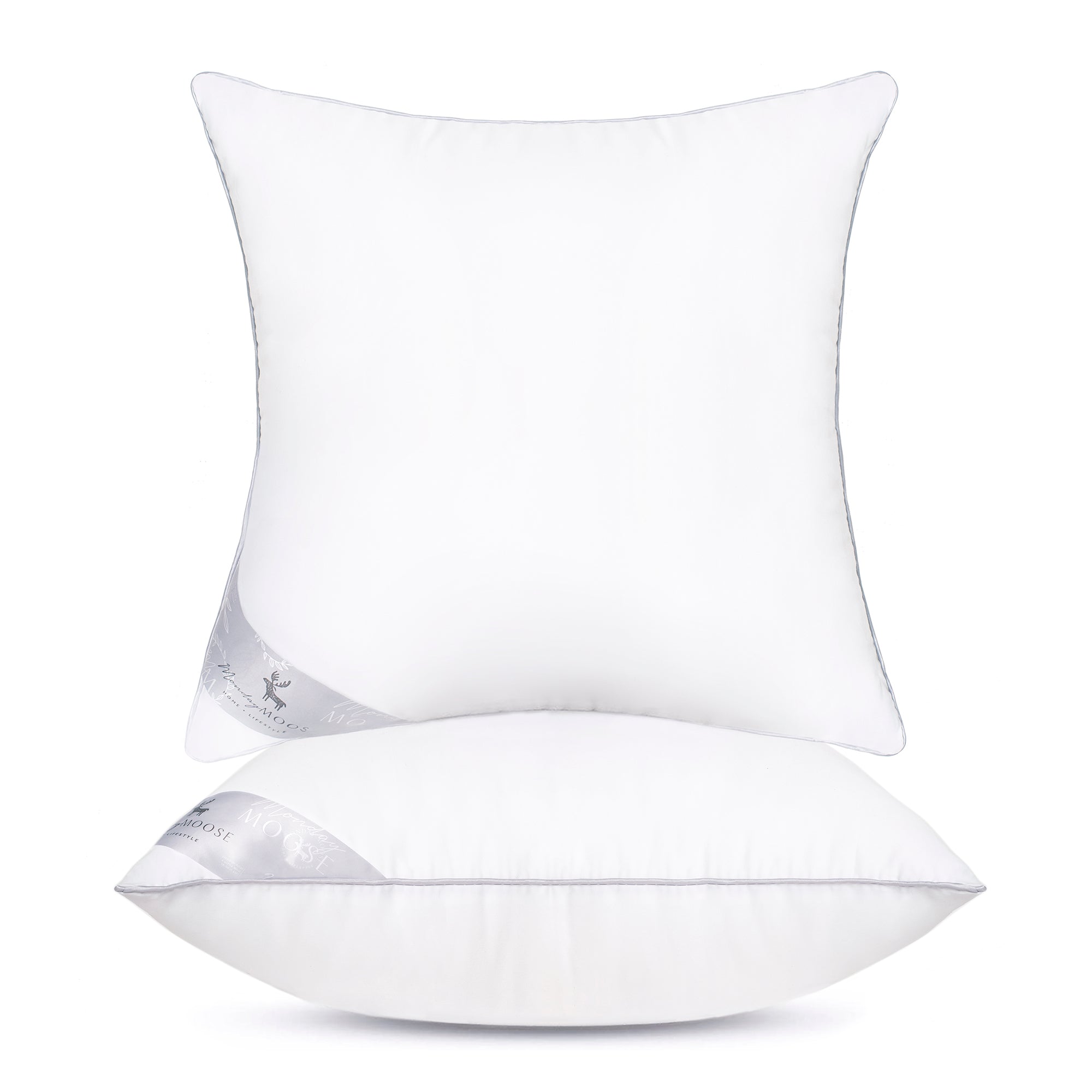 MONDAY MOOSE Throw Pillow Inserts, Set Of 2 – 18x18 Inch, White Microfiber, Piping Edge, Soft Polyester Fill