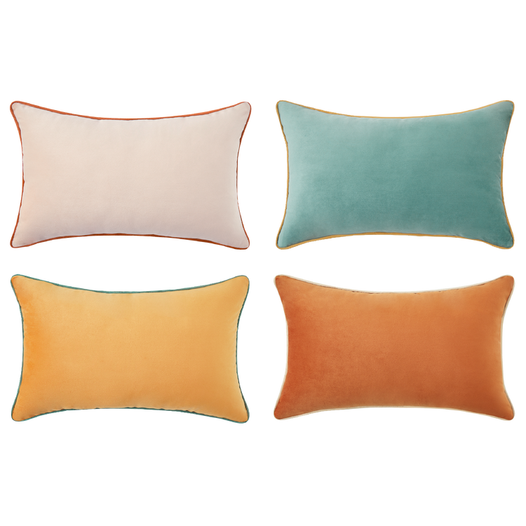 beige yellow teal orange decorative throw pillow covers piping soft reversible rectangle home decor