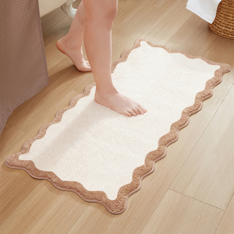 bath mat beige scalloped wavy edge