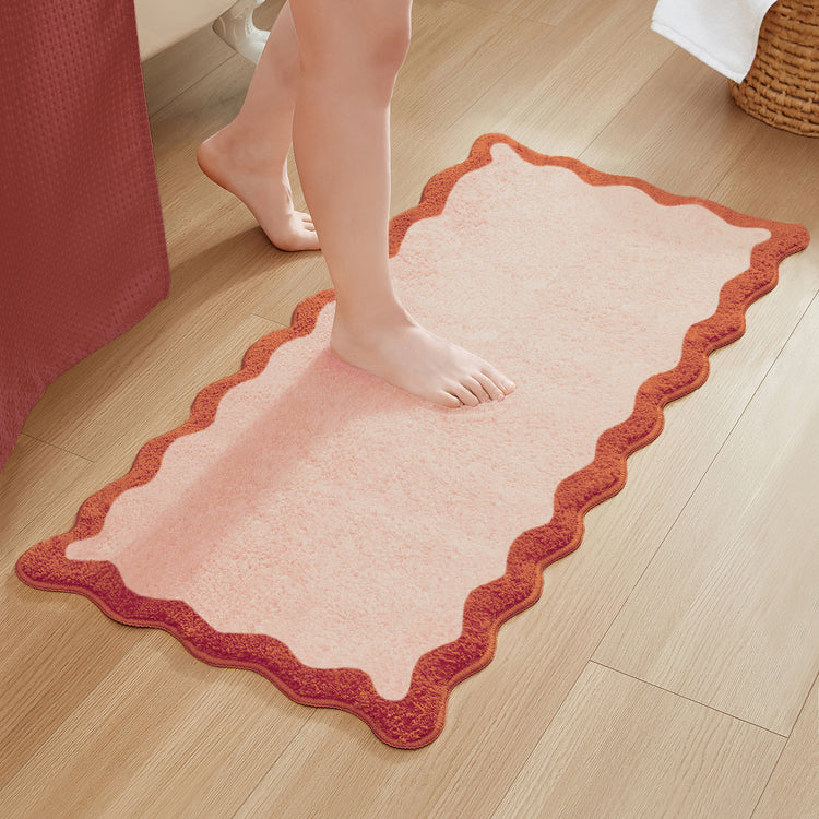 bath mat blush pink scalloped wavy edge