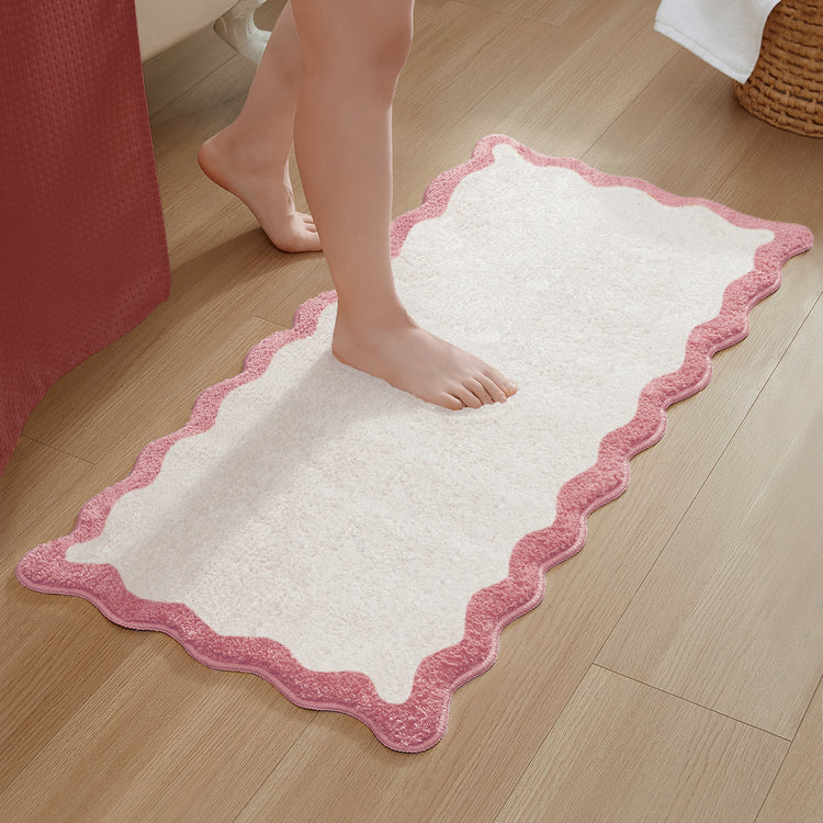 bath mat pink scalloped wavy edge