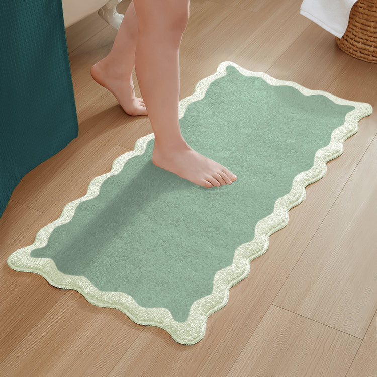 bath mat sage scalloped wavy edge