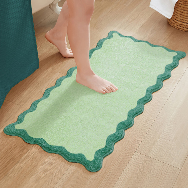 bath mat teal green scalloped wavy edge