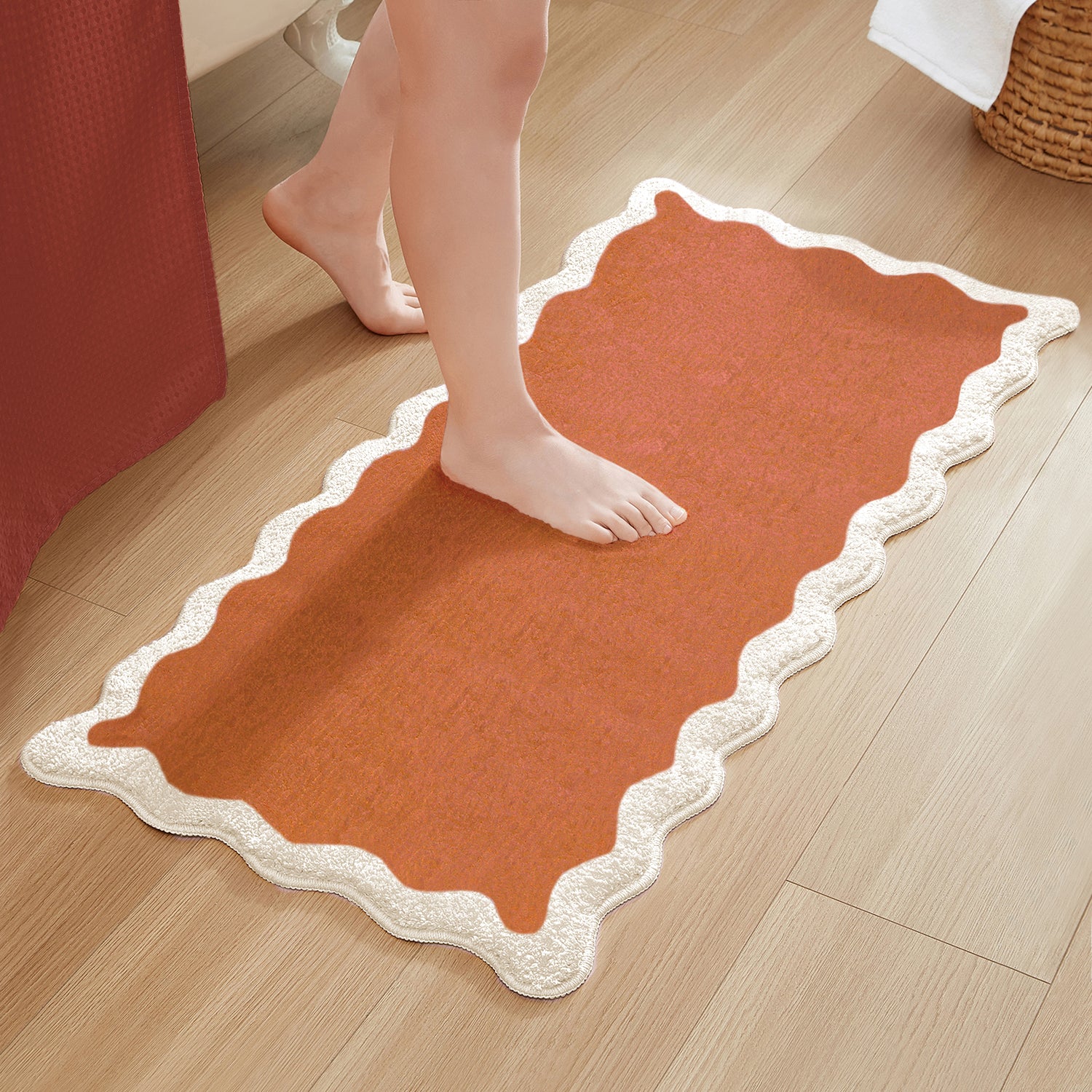 bath mat terracota scalloped wavy edge