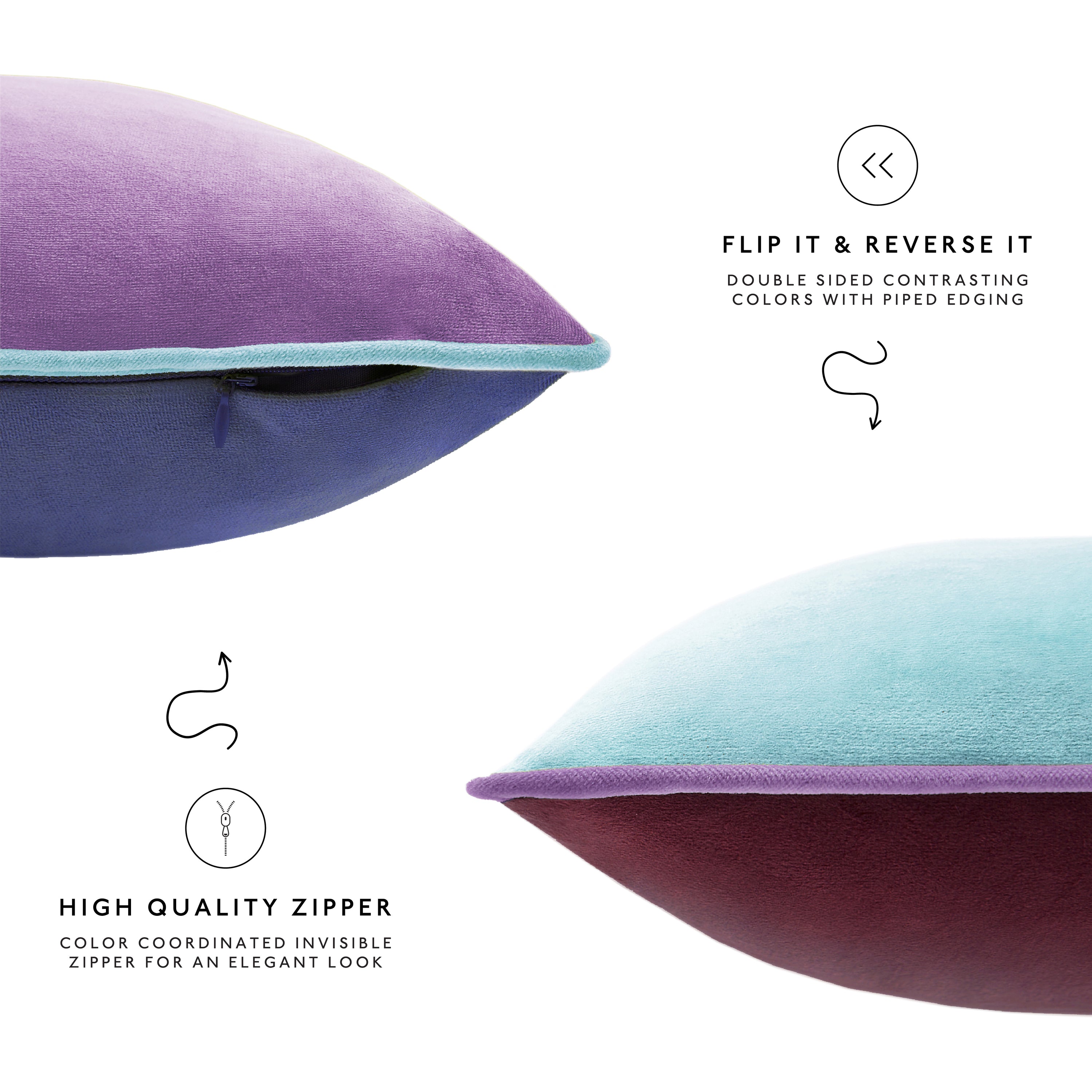 decorative throw pillow covers set of 4 piping velvet purple plum teal blue