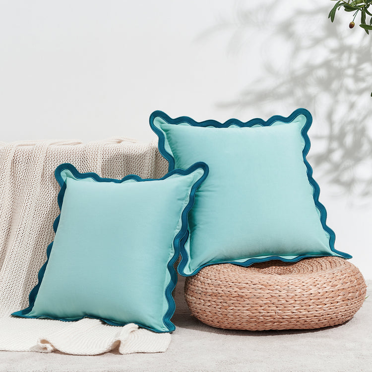 scalloped edge velvet pillows set of two blue light blue