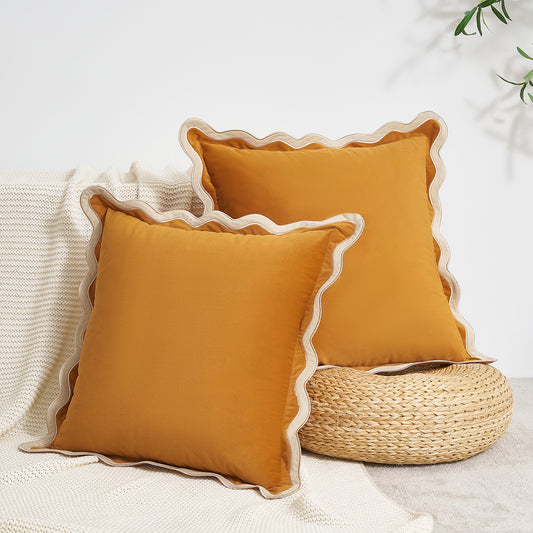 scalloped edge velvet pillows set of two cream yellow