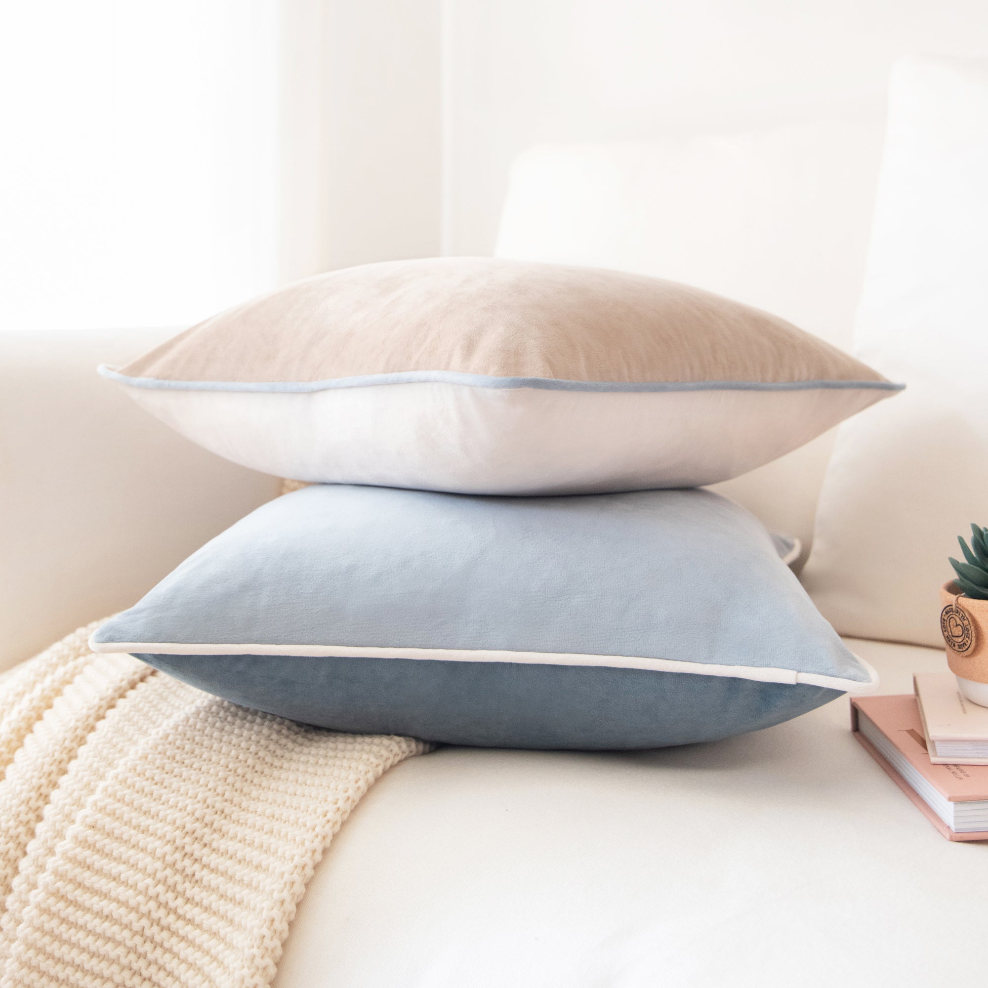 decorative throw pillow covers velvet color block reversible piping