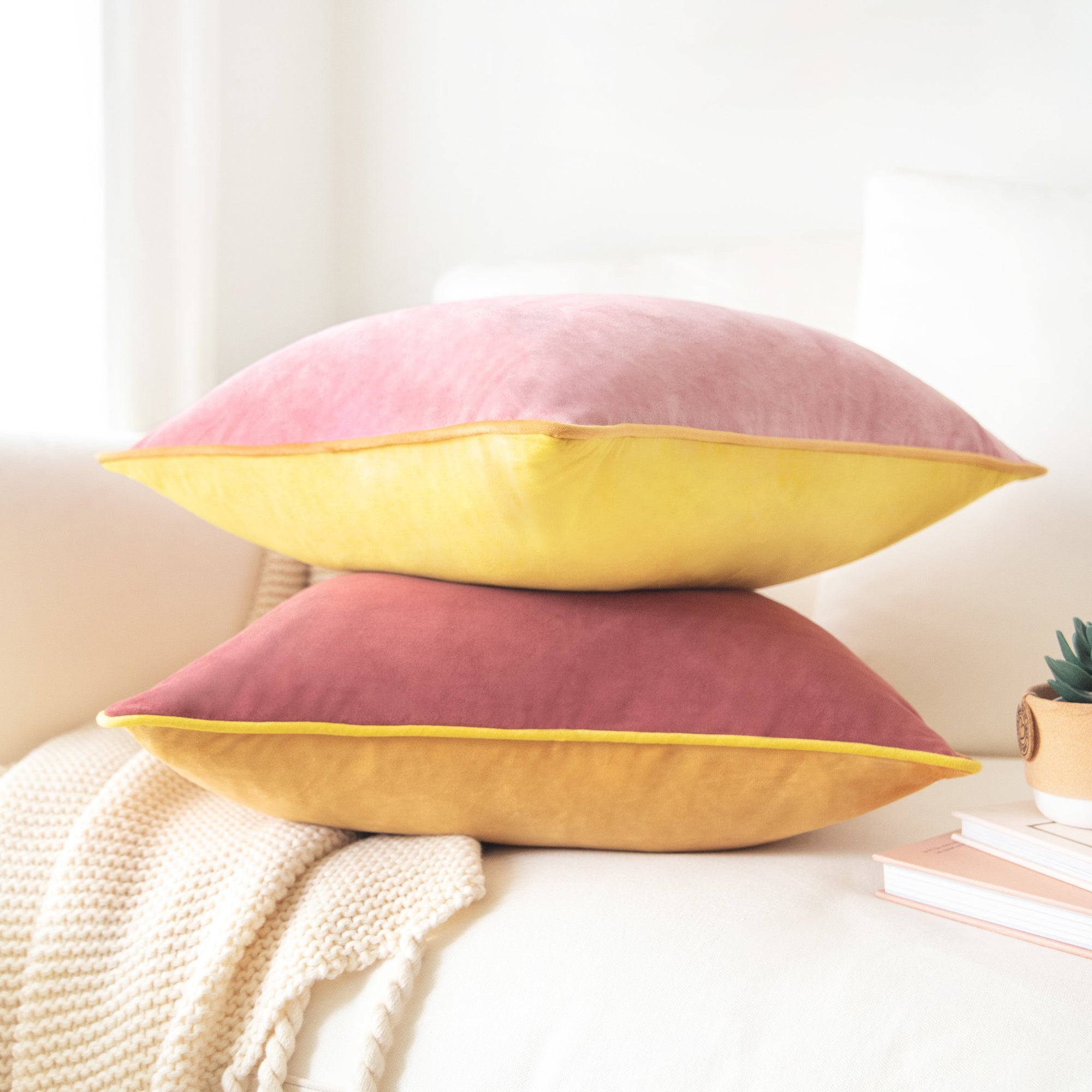decorative throw pillow covers velvet color block reversible piping