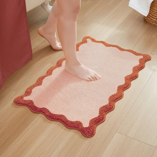 bath mat blush pink scalloped wavy edge