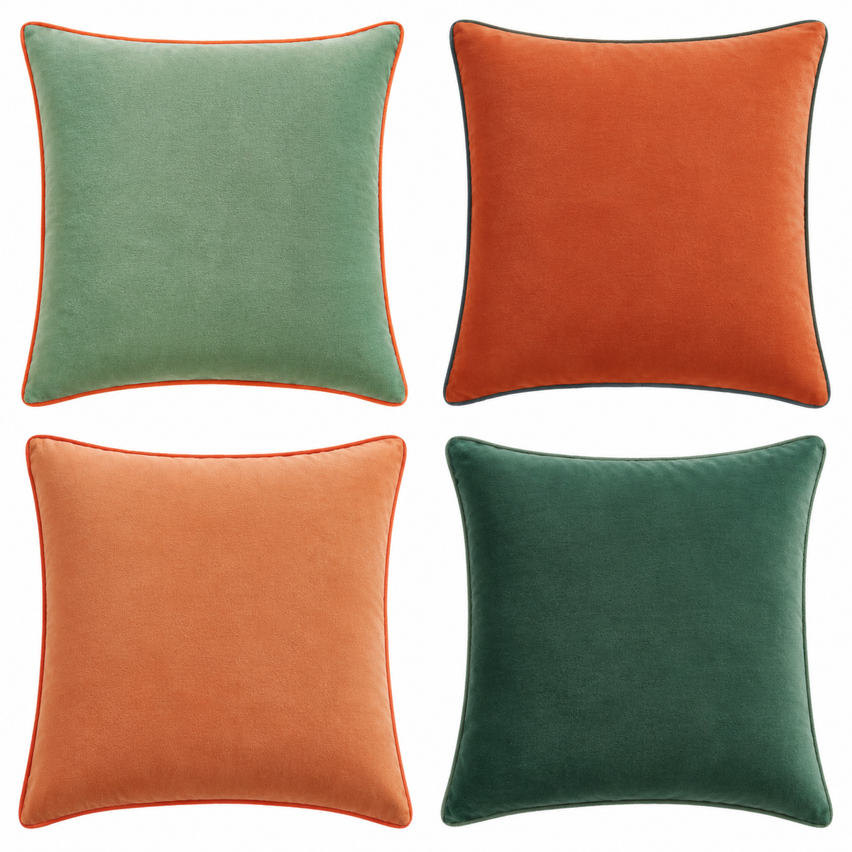 velvet piping decorative throw pillow covers coral sage green orange