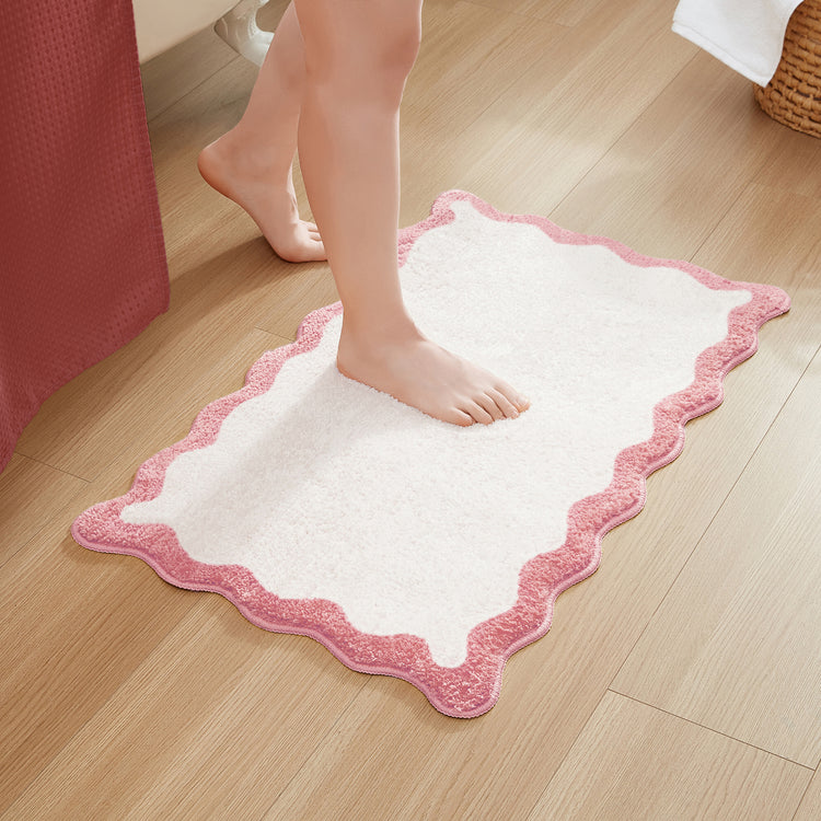 bath mat pink scalloped wavy edge