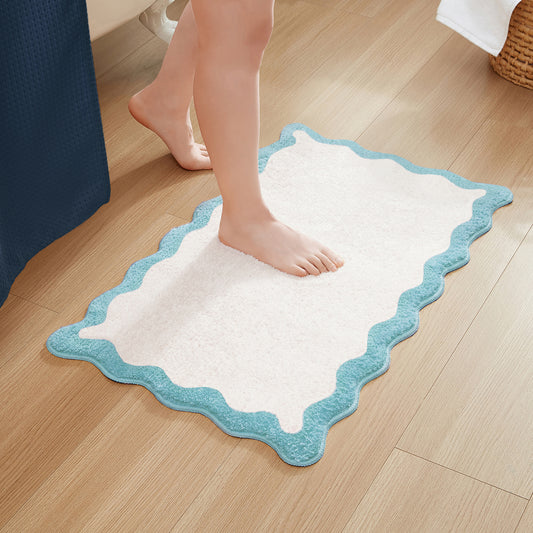 bath mat sky blue scalloped wavy edge