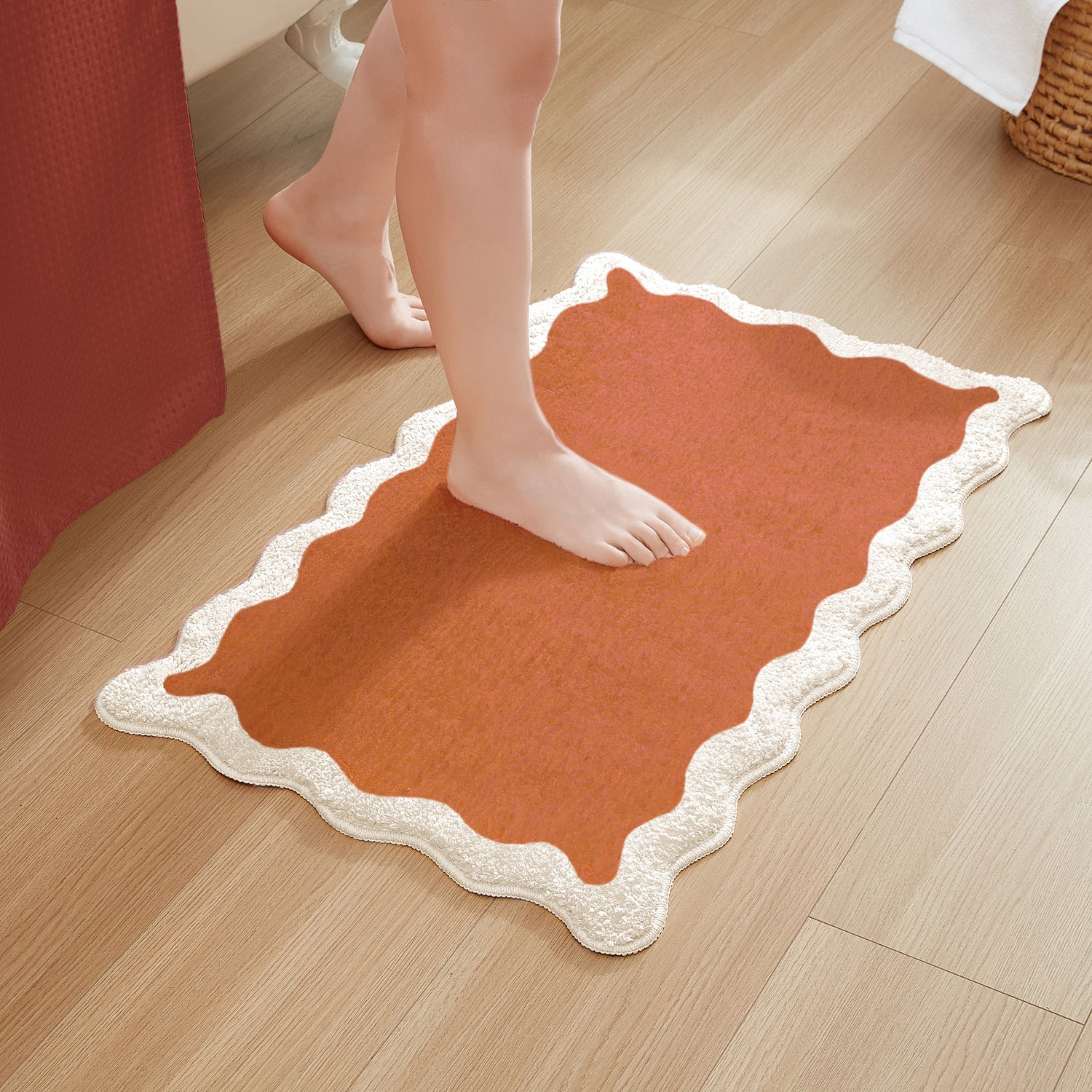 bath mat terracotta scalloped wavy edge