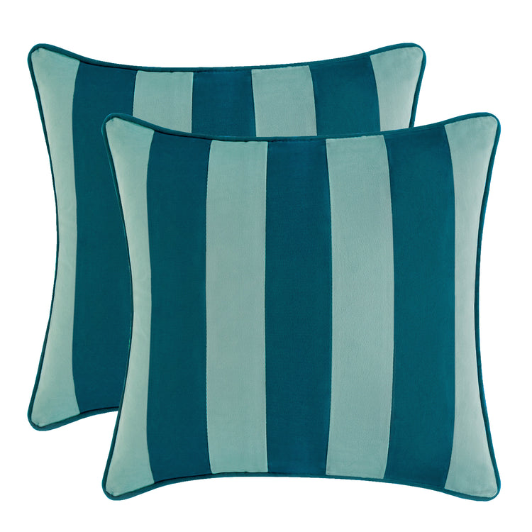 striped velvet pillows set of two blue light blue