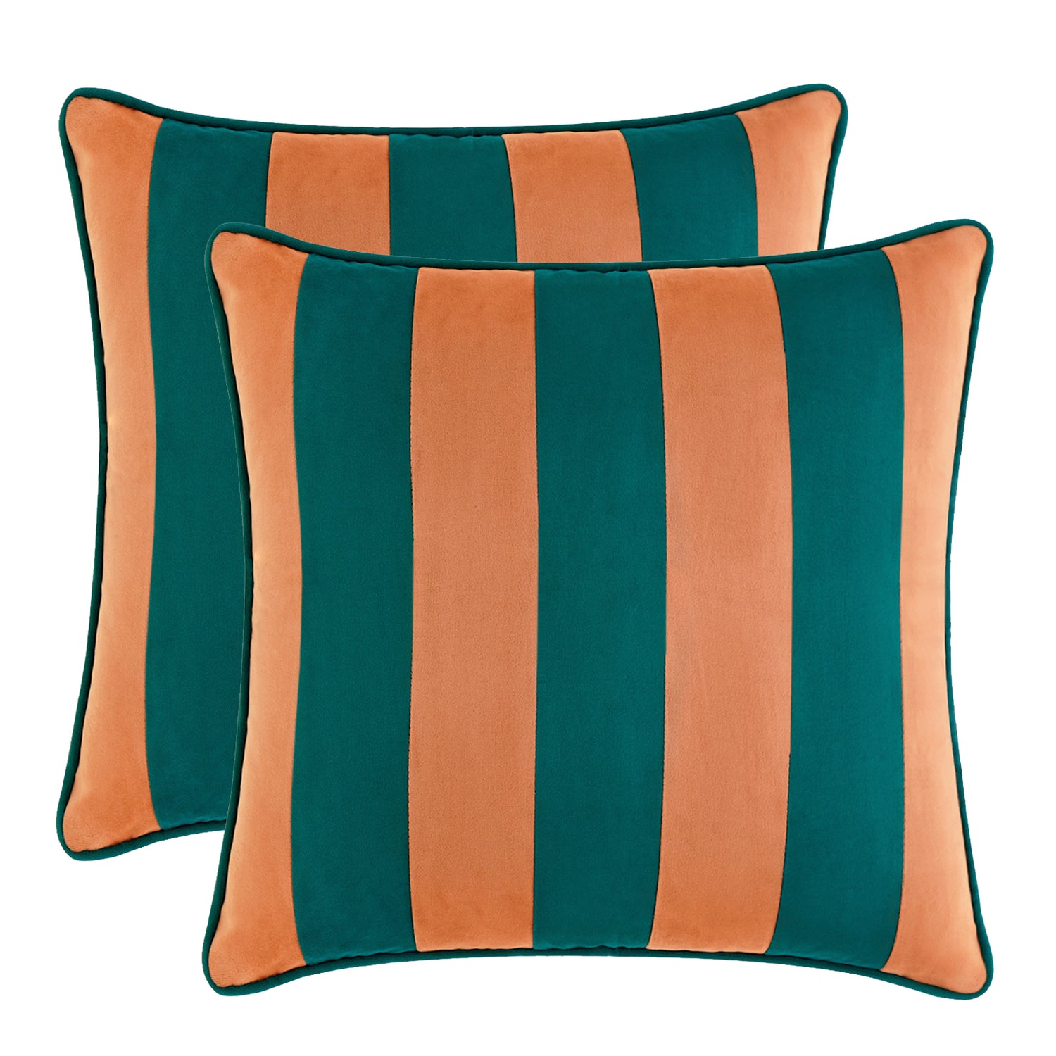 striped velvet pillows set of two coral dark teal