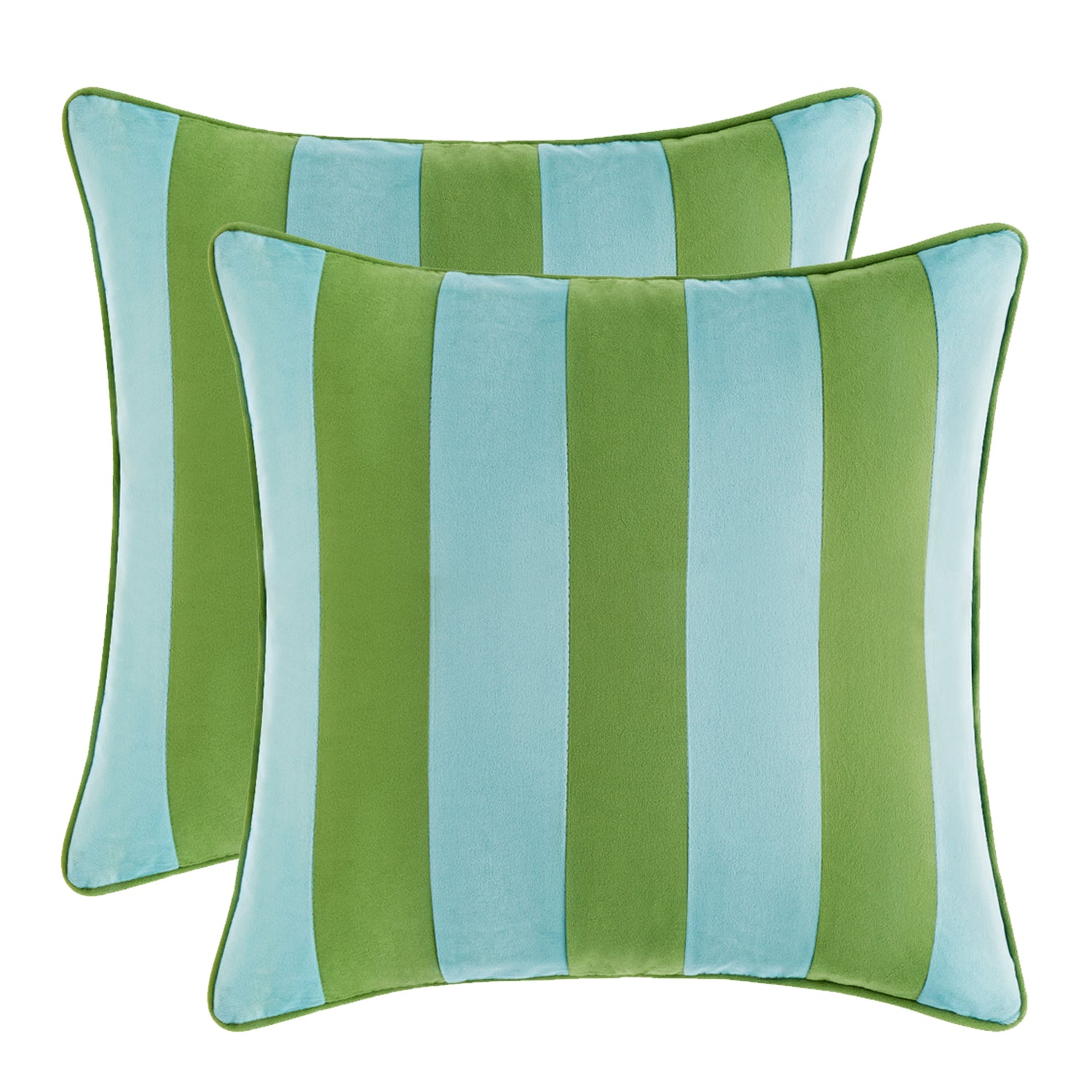 striped velvet pillows set of two light green light blue