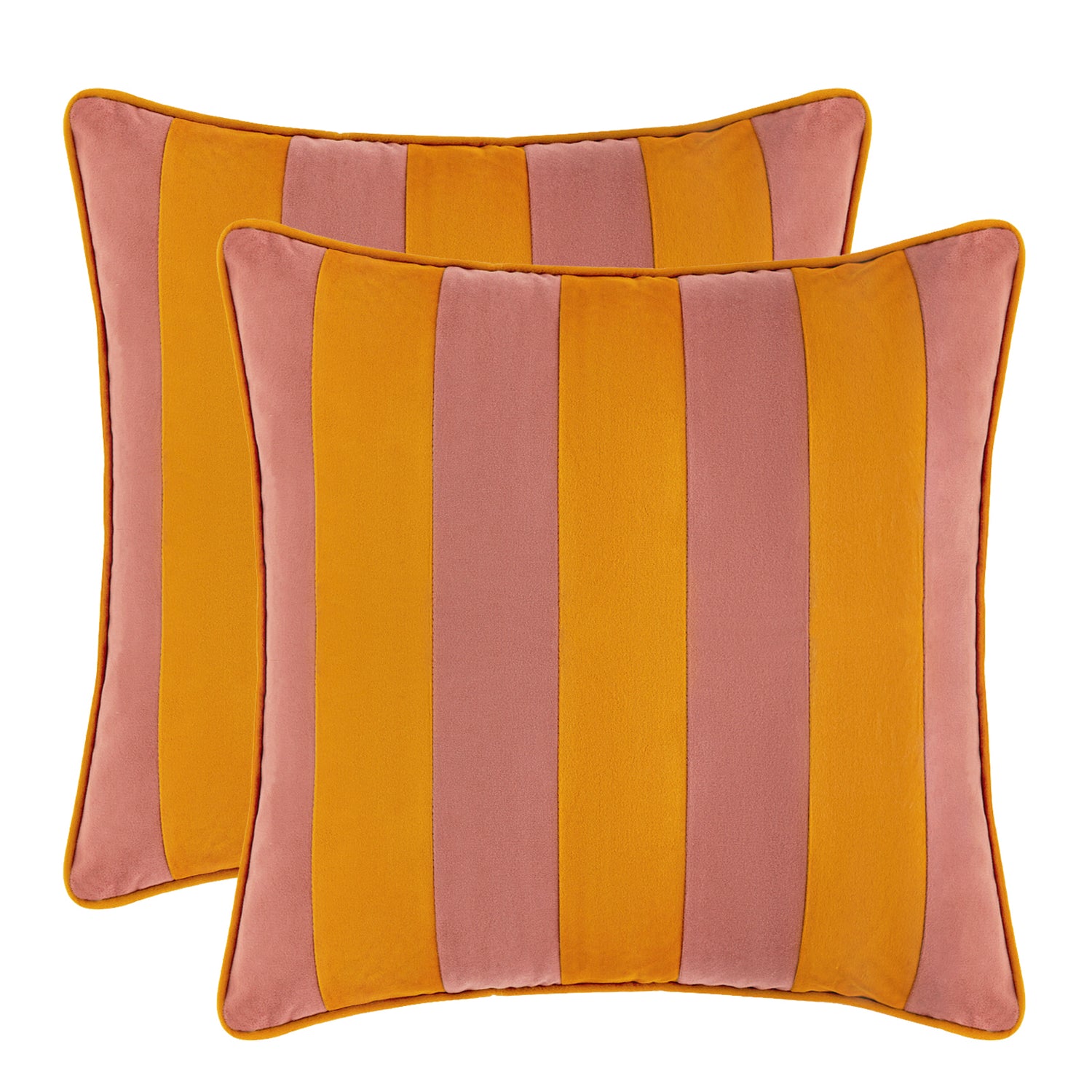 striped velvet pillows set of two pink yellow