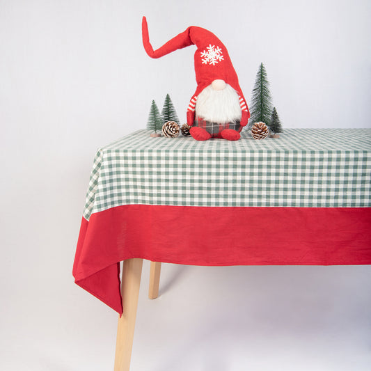 tablecloth gingham plaid buffalo checkered cotton stonewashed red green white christmas rectangle