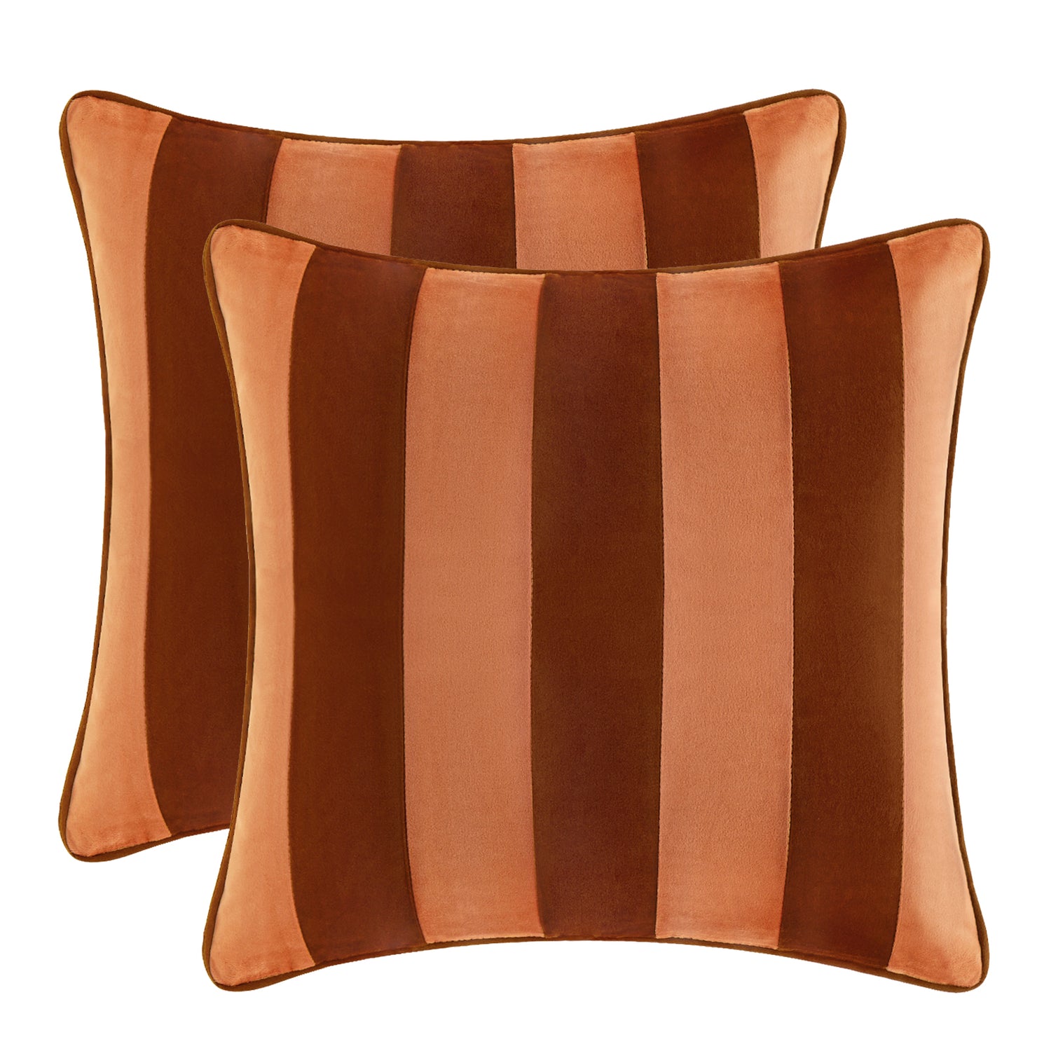 striped velvet pillows set of two rust coral