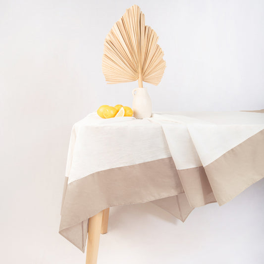 tablecloth cotton stonewashed beige white rectangle