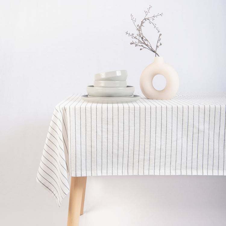 tablecloth cotton stonewashed black white stripes rectangle