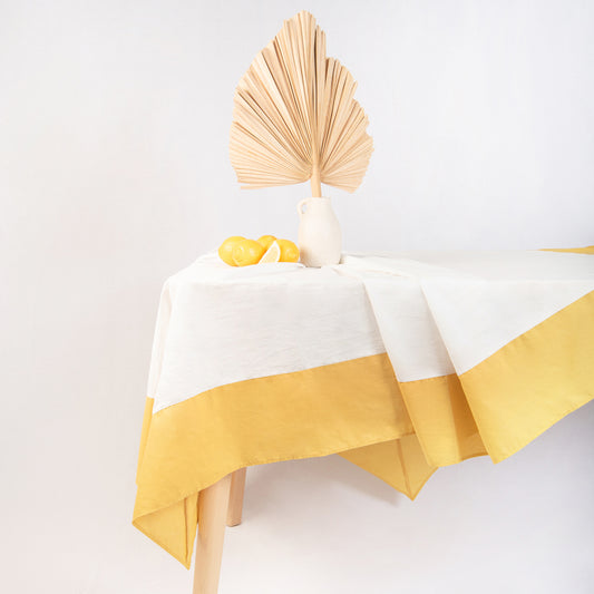 tablecloth cotton stonewashed yellow white rectangle