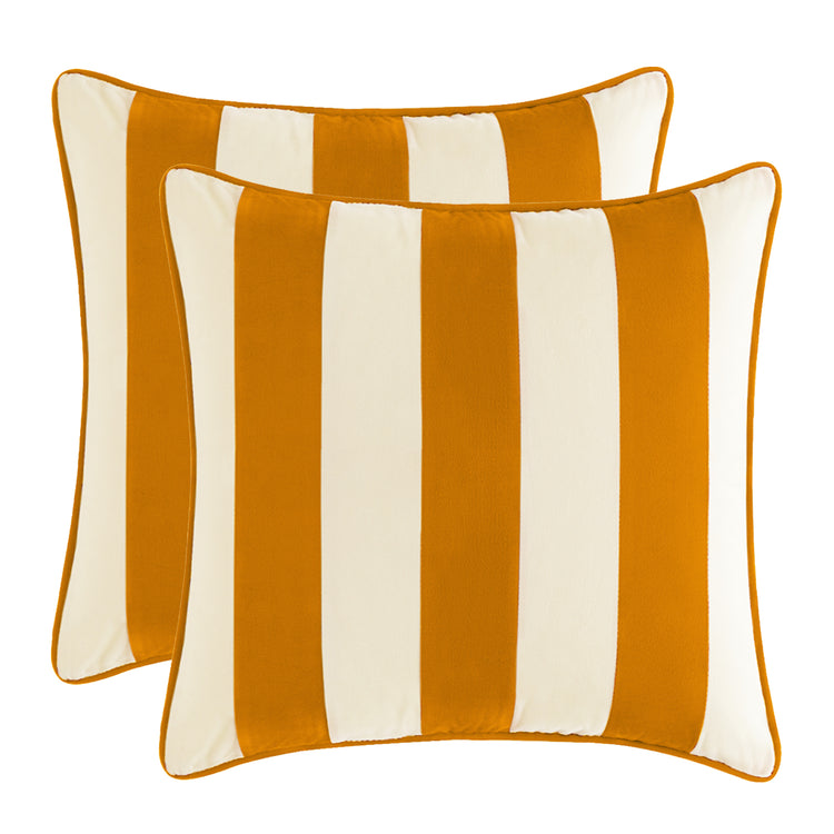 striped velvet pillows set of two yellow cream