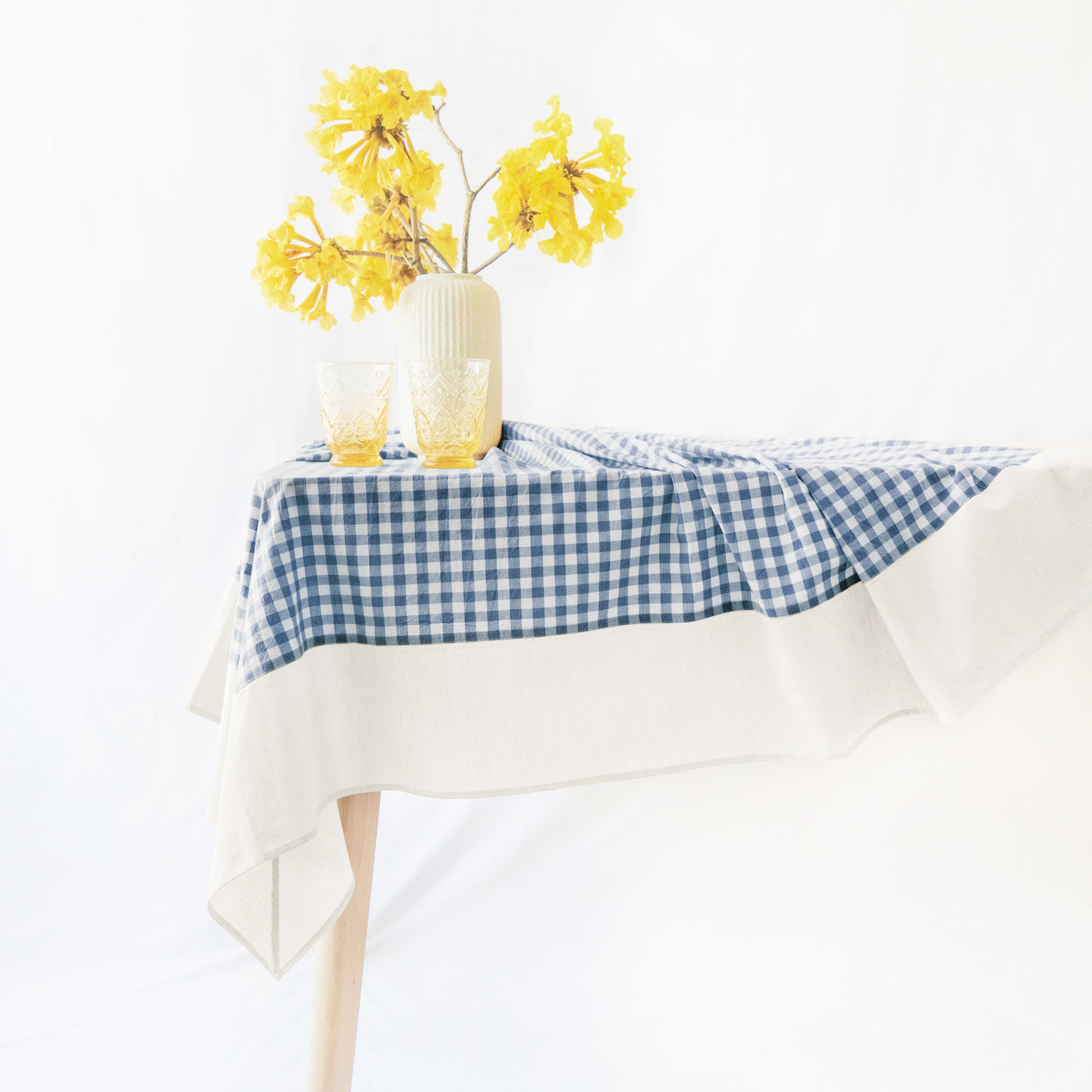 tablecloth gingham plaid buffalo checkered cotton stonewashed blue white rectangle