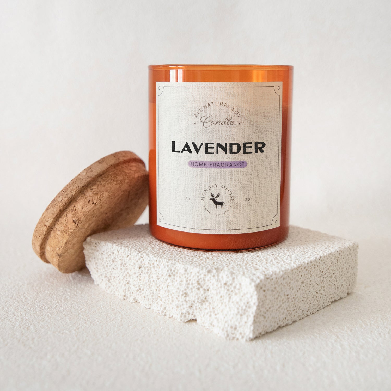 soy wax candle amber jar lavender