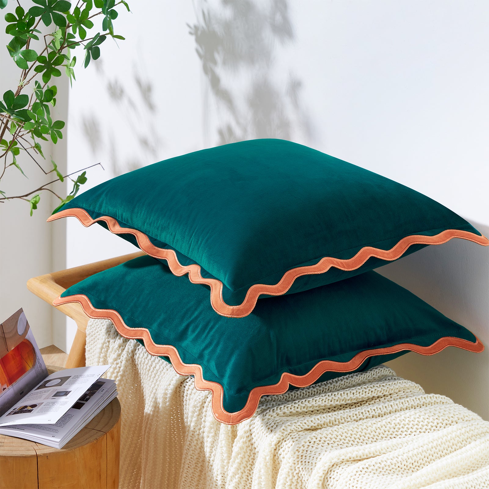 Maleku Pillows (2-Pack) Coral/Dark Teal Monday Moose