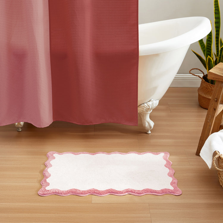 bath mat pink scalloped wavy edge