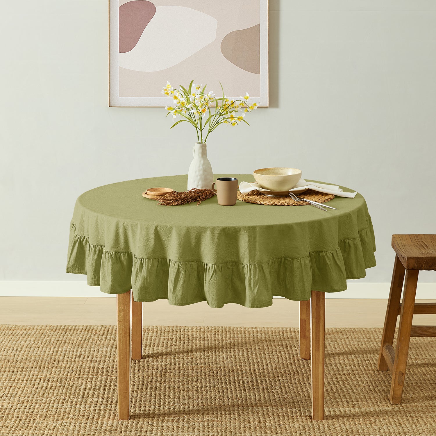 olive green stonewashed cotton tablecloth dining table