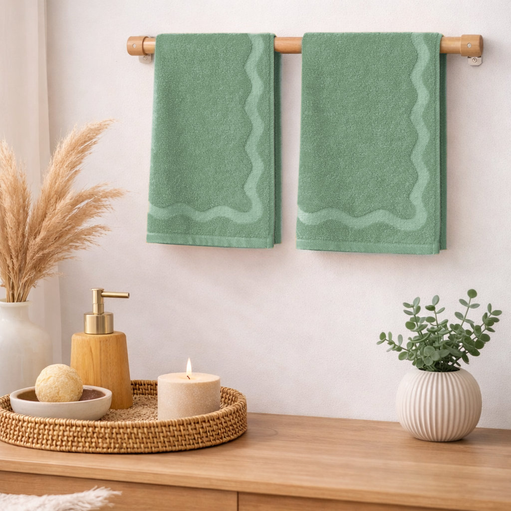 scalloped embossed cotton hand towel
