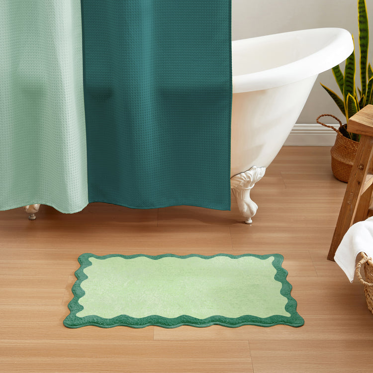 bath mat teal green scalloped wavy edge