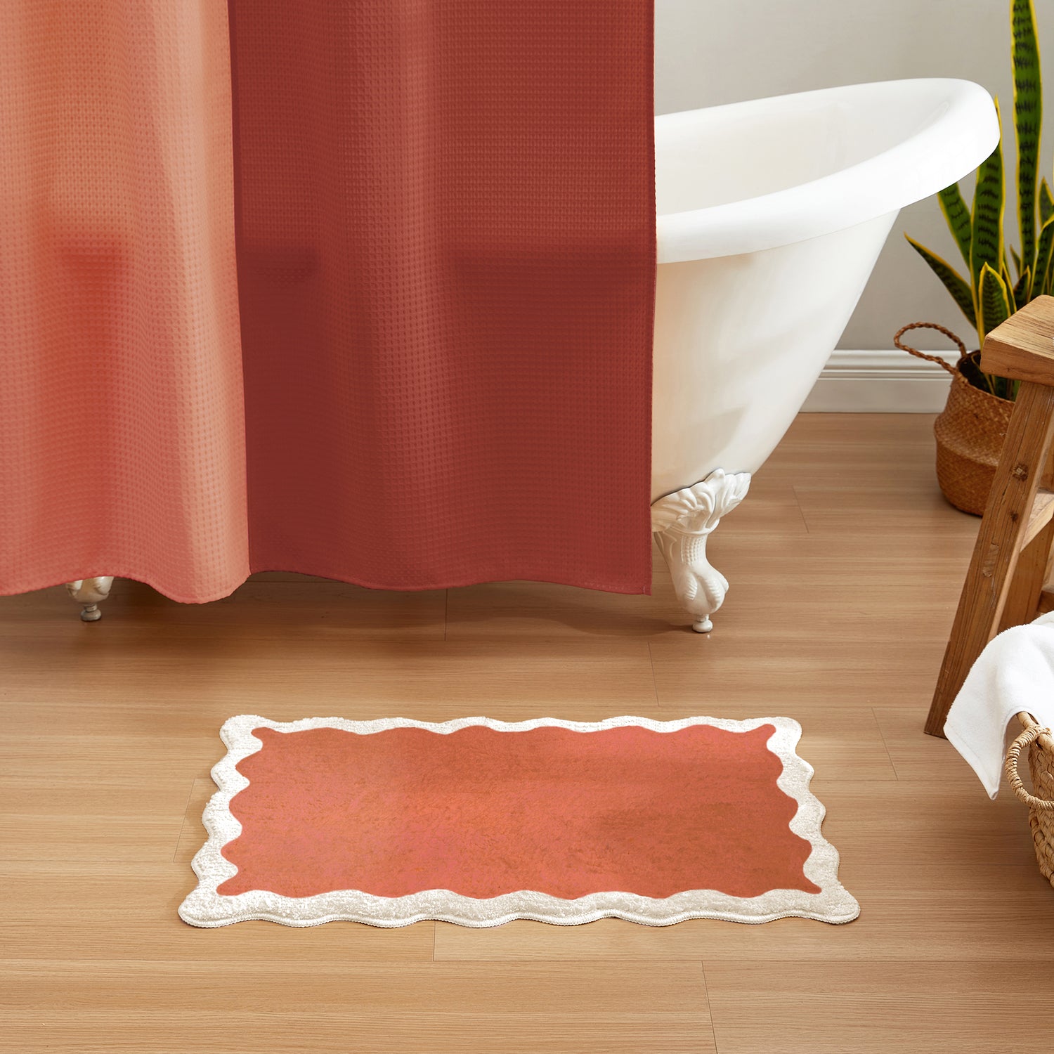 bath mat terracotta scalloped wavy edge