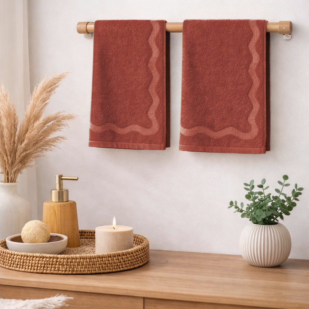 scalloped embossed cotton hand towel