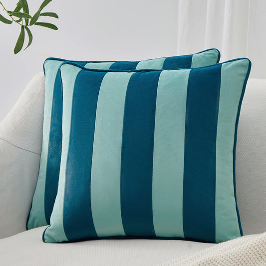 striped velvet pillows set of two blue light blue