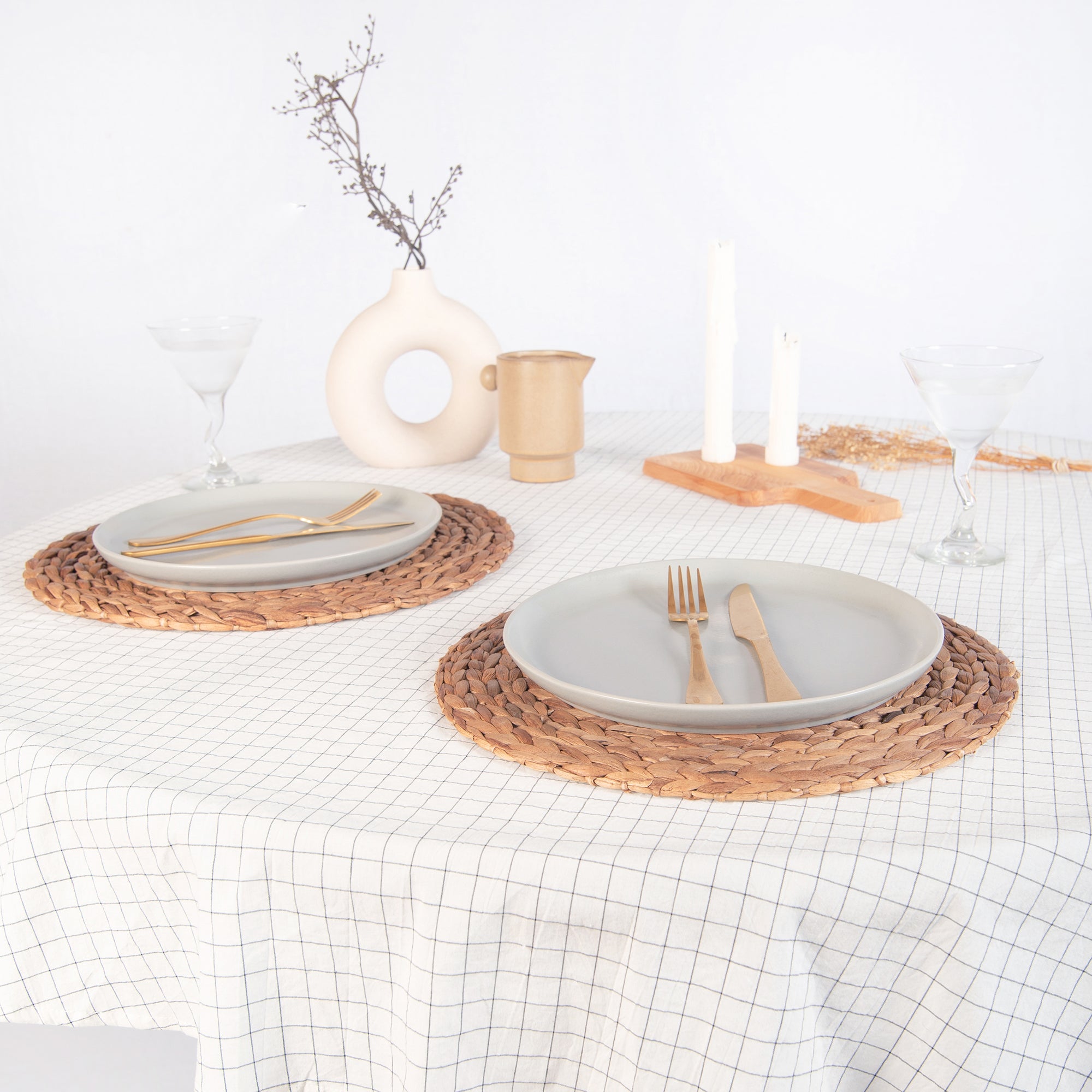 tablecloth windowpane plaid farmhouse cotton stonewashed charcoal grid white round