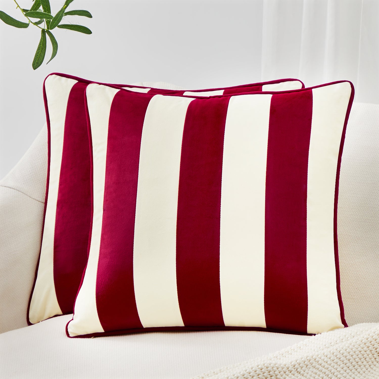 striped velvet pillows set of two red white christmas