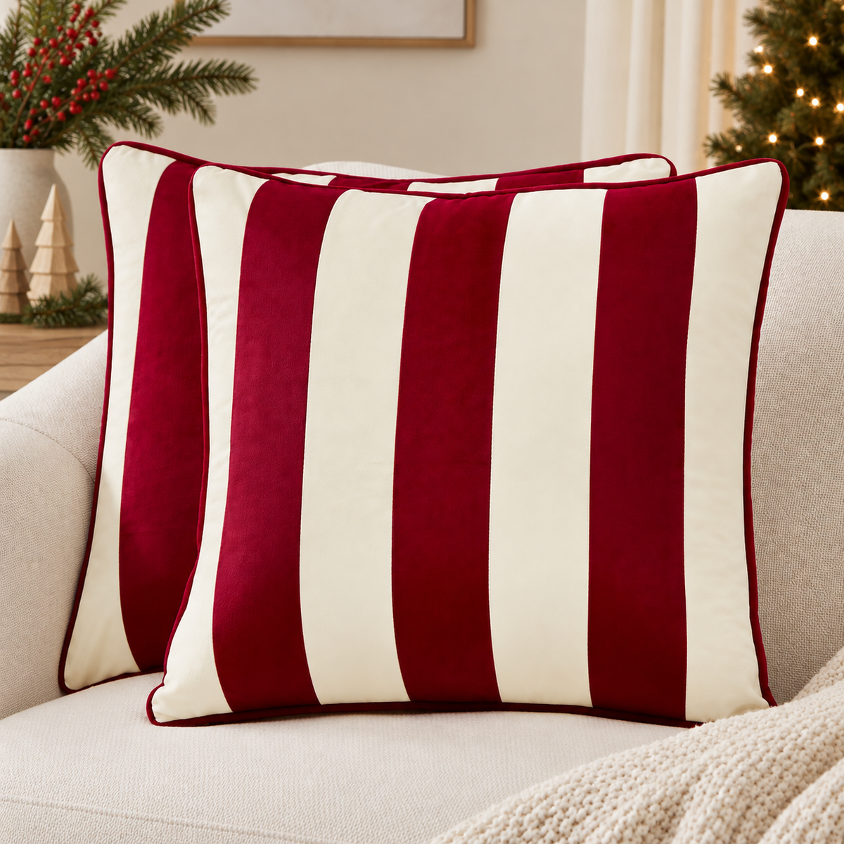 christmas throw pillow covers stripe red white