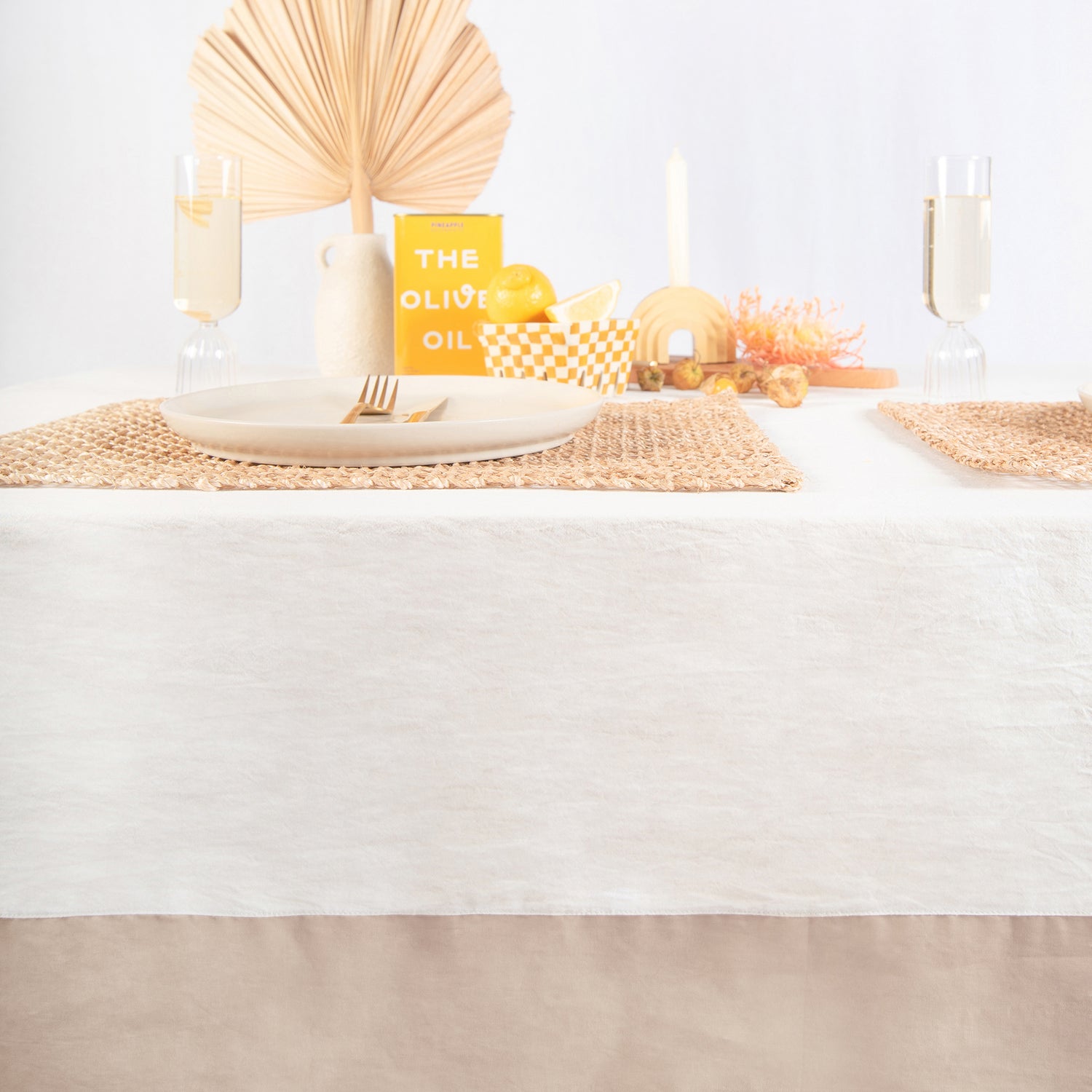 tablecloth cotton stonewashed beige white rectangle