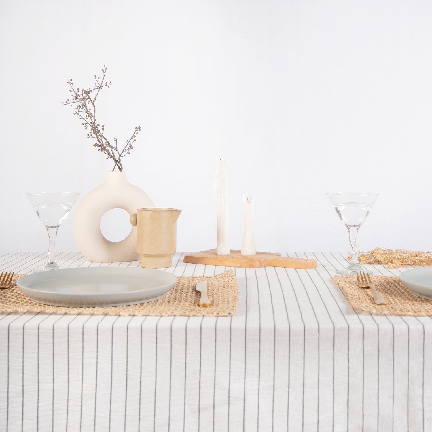 tablecloth cotton stonewashed black white stripes rectangle