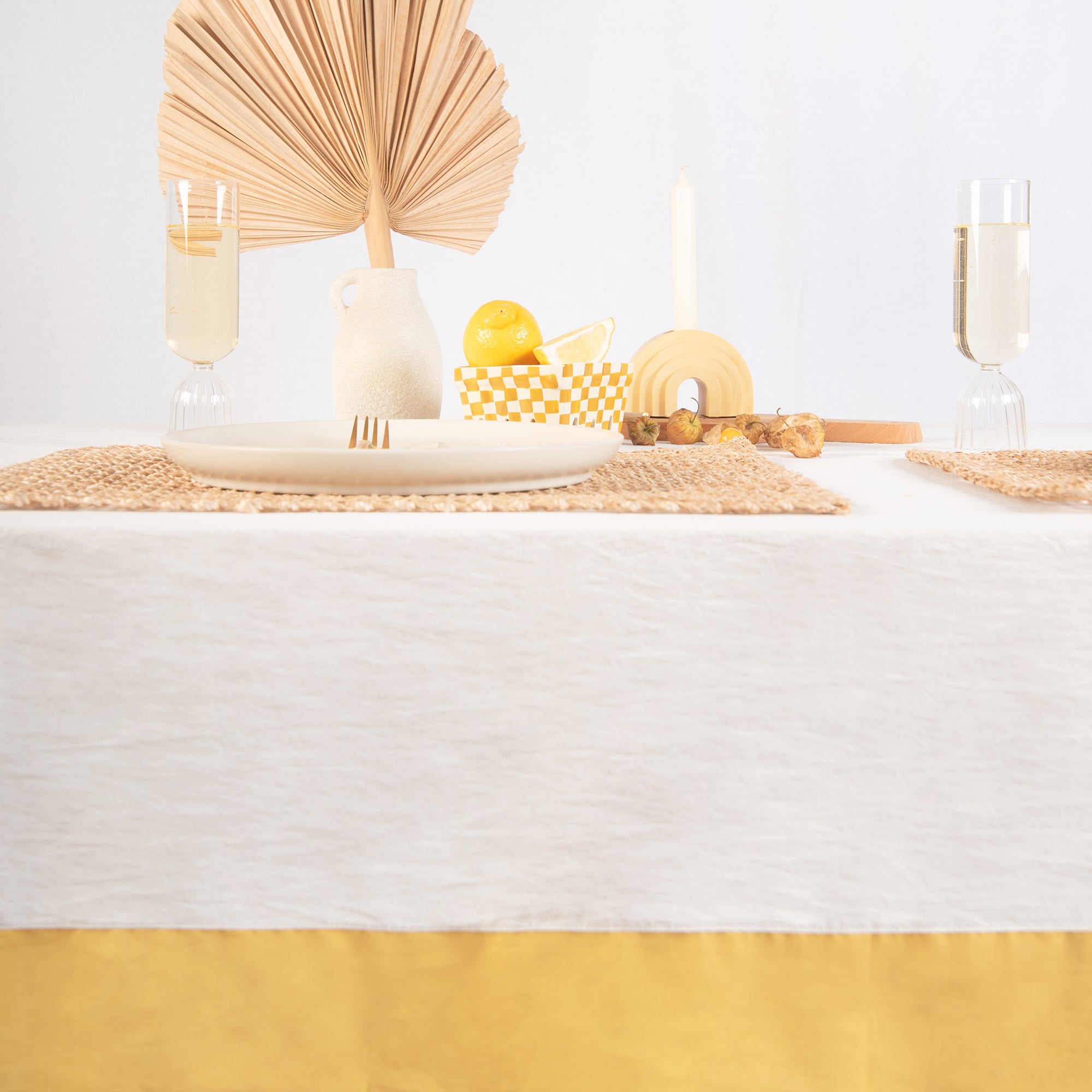 tablecloth cotton stonewashed yellow white rectangle